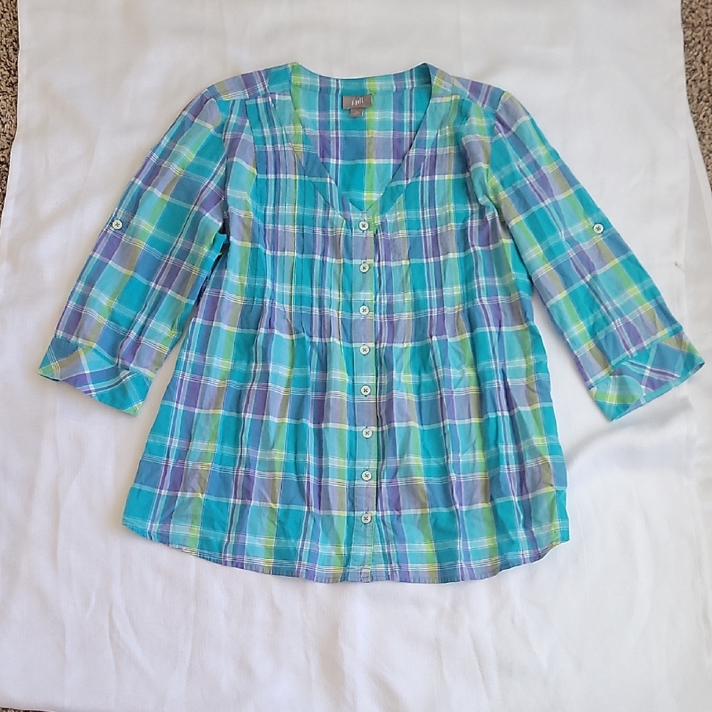 J Jill  Plaid Kids Shirt in Blue and Purple